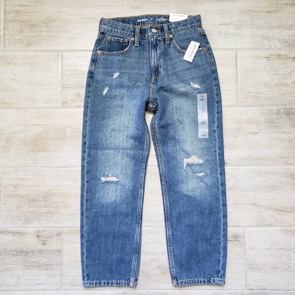 NWT Old Navy High-Waisted Slouchy Straight Jeans for Girls Blue Sz 10 - Picture 1 of 9